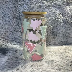 Pink and green Christmas tree 16oz Glass Tumbler